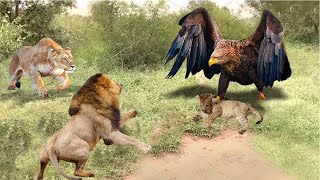 The Eagle Was Ambushed and Attacked By The Lion Family and The Tragic End Came To It [upl. by Cirtap923]