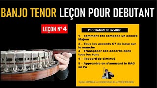 Banjo  Ténor Leçon pour débutant N°4  Apprendre les accords de 7éme et le Rag [upl. by Phyllys]