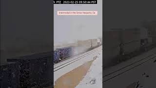 Hesperia Ca Cajon Pass Intermodal in the Snow shorts trains trainwatching [upl. by Eatton]