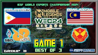 PHILIPPINES vs MALAYSIA Game 1  SIBOL RRQ KAITO vs SRG  IESF World Esports Championship 2024 Group [upl. by Maiocco]