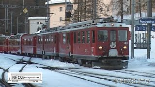 201002 SDw Bahnhof Pontresina shunting the Bernina in the afternoon real CLASSIC RhB in action [upl. by Lombardy]