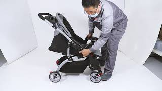 Installation VideoFoldable Baby Stroller Pushchair Pram Car Adjustable Backrest Footrest w Tray [upl. by Blasien887]