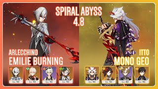 C2 Arlecchino Emilie Burning amp C6 Itto Mono Geo  Spiral Abyss 48  Genshin Impact [upl. by Dadivitan]