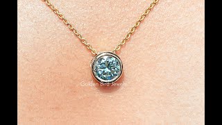 Aqua Blue Round Moissanite Bezel Set Pendant [upl. by Airbmak]