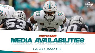 DT Calais Campbell meets with the media after LVvsMIA  Miami Dolphins [upl. by Airyk]