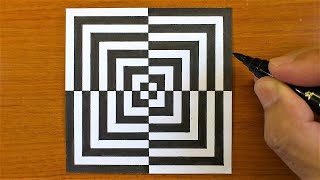 How To Draw Geometric Optical Illusion Art  3D Trick Art on paper tutorial [upl. by Ydnor]