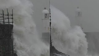 Storm Eunice Porthcawl Lighthouse Gets Pummeled By Intense Waves  WooGlobe [upl. by Yuk]