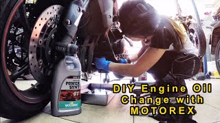 How to DIY Engine Oil Change With MOTOREX  Tiny Jen [upl. by Ecinereb808]