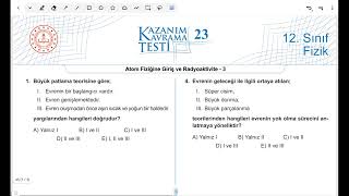 Test23 Atom Fiziğine Giriş ve Radyoaktivite3  Meb Kazanım Kavrama Testi 12 Sınıf  KK23 [upl. by Aicnerolf]