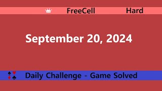 Microsoft Solitaire Collection  FreeCell Hard  September 20 2024  Daily Challenges [upl. by Ocirderf102]