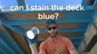 Part 2how to stain the old deck blue and white vintage aqua and antique white varathane [upl. by Akiemehs267]