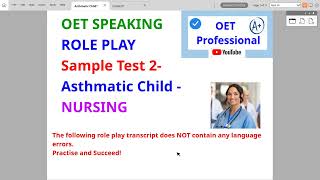 OET Speaking Sample Test 2 Nursing [upl. by Ennirac113]