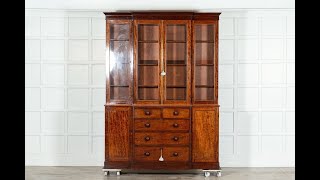 Large English 19thC Mahogany Glazed Breakfront Bookcase [upl. by Thirza]