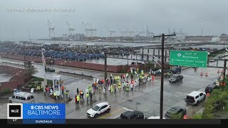 Dockworkers strike continues at Port of Baltimore [upl. by Analaj]