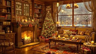 Snow Night in Cozy Christmas Coffee Shop 🎄 Christmas Jazz Instrumental Music amp Fireplace Sounds [upl. by Eelra]