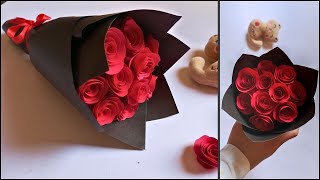 How To Make Paper Rose Flower Bouquet  DIY Paper Flower Bouquet [upl. by Hyams]