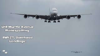 Heathrow Airport Overhead Landings from Myrtle Avenue LHR RWY 27L on NYE 2023 [upl. by Nonnerb5]