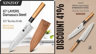 XINZUO 85quot inch Bunka Knife Octagonal Handle Damascus Super Steel Forged Kiritsuke Kitchen Knives [upl. by Noma48]