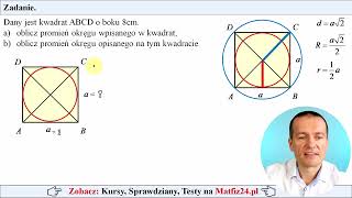 Promień okręgu wpisanego i opisanego na kwadracie  MatFiz24pl 👈 [upl. by Dinah]