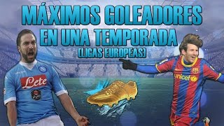 Top 5 MÁXIMOS GOLEADORES EN UNA TEMPORADA Ligas Europeas  Futbol Tops [upl. by Nosrac]