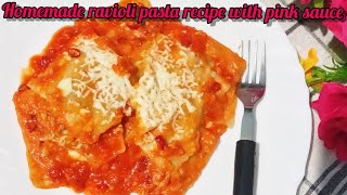 Homemade ravioli pasta recipe with pink sauce and meat stuffing 🤤Fatimas kitchen [upl. by Elleda]