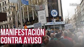 Así ha sido la manifestación frente a la sede del PP en la calle Génova contra Ayuso [upl. by Ahsiryt]