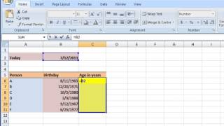 Tutorial curs video Excel 2007  Aplicatie Calcularea varstei in ani [upl. by Aieki]