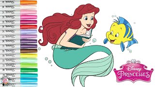 Disney Princess Coloring Book Pages Ariel and Flounder Jasmine and Raja [upl. by Eicaj]