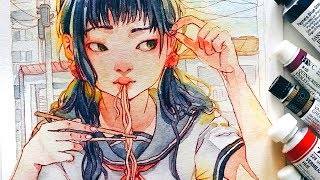 RAMEN PART 2  HUNGRY Watercolor series [upl. by Yeta]