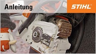 Kettenraddeckel Führungsschiene und Sägekette bei einer STIHL Motorsäge abbauen und reinigen [upl. by Enaej]