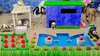 DIY mini Farm Diorama with House For Cow and Dog Line House Cow Shed water supply for animal  205 [upl. by Ahsirhcal190]