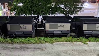 New Tesla Cybertrucks vandalized with antiMusk message in Fort Lauderdale [upl. by Laehcar]