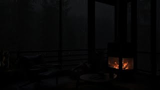 🌲🌧️ Woodland Cabin Retreat  Lightning Storm Thunder and Crackling Fire for Relaxation ⚡🔥 [upl. by Elman]