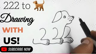 Dog Drawing From 2222 Number  How To Turn 2222 Into Dog Drawing  Dog Drawing Easy Dog Drawing Art [upl. by Rebme418]