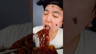 Fire Black Bean Noodles Spicy Seafood Octopus Sausage eating sounds Funny Mukbang shorts [upl. by Murage312]