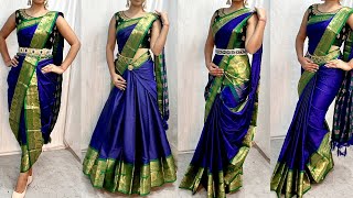 COTTON SILK SAREE DRAPING IN 4 ELEGANT STYLEELEGANT LEHENGA STYLE DRAPINGBEGINNERS SAREE DRAPING [upl. by Hannaj]