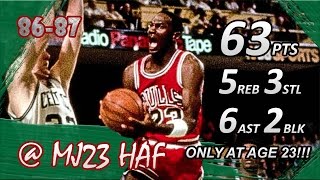 Michael Jordan Playoffs Career High Highlights 1986 ECR1 G2 vs Celtics  63pts 720p 60fps [upl. by Elwood545]