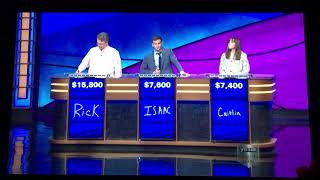 Jeopardy SEASON 35 PREMIERE Rick vs Issac vs Caitlin 3rd DAILY DOUBLE  September 10 2018 [upl. by Ayaladnot702]