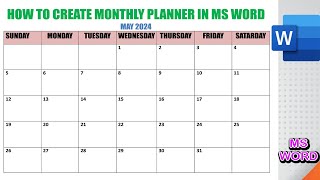 HOW TO CREATE MONTHLY PLANNER IN MS WORD PLANNER [upl. by Lucia676]