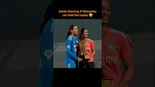 Shreyanka Patil and Smriti Mandhana posing with T20I series trophy 🏆 ytshorts [upl. by Tiersten]