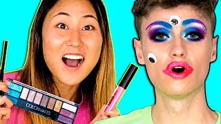 DOING MY BOYFRIENDS MAKEUP DOLLAR STORE MAKEUP CHALLENGE [upl. by Hamo294]