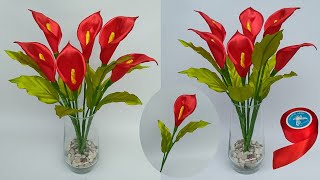 DIY  How To Make Calla Lily Flowers From Satin Ribbon  Satin Ribbon Flowers Easy [upl. by Phio]