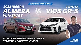 2022 Nissan Almera VL NSport vs Toyota Vios GRS  Philkotse Spec Check [upl. by Mcfadden]