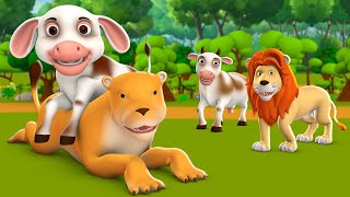 The Cow and Baby Lion 3D Animated Hindi Moral Stories for Kids गाय और शेर के बच्चे कहानी Hindi Tales [upl. by Aremahs]