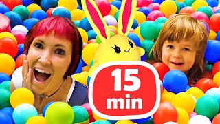 Kids play with dolls amp Mommy for Lucky Toy slide amp ball pit Family fun video [upl. by Nerraw356]