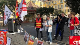 Grève nationale du 29 octobre 2024 contre le PLFSS  discours sur la place Garibaldi à Nice [upl. by Eryn]