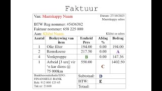 Faktuur voorbeeld  Wisk Gelet Gr11 amp12 [upl. by Nnelg811]