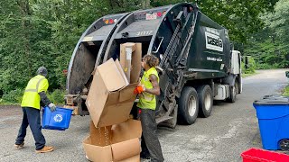 Casella Waste Split Body Garbage Truck Packing Heavy Recycling And Compost [upl. by Teirtza]