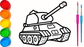 Drawing a Tank step by step for beginners  Learn to drawing and coloring for kids and toddlers [upl. by Sorenson]