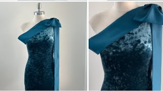 Creating a Stunning OneShoulder Stretch Velvet Evening Dress with Bow Accent fashion diy [upl. by Curt]